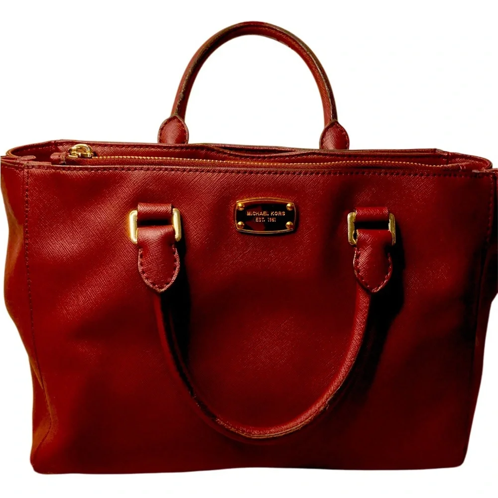 MICHAEL KORS MK LEATHER BURGANDY TOTE SHOULDERBAG - Picture 1 of 15
